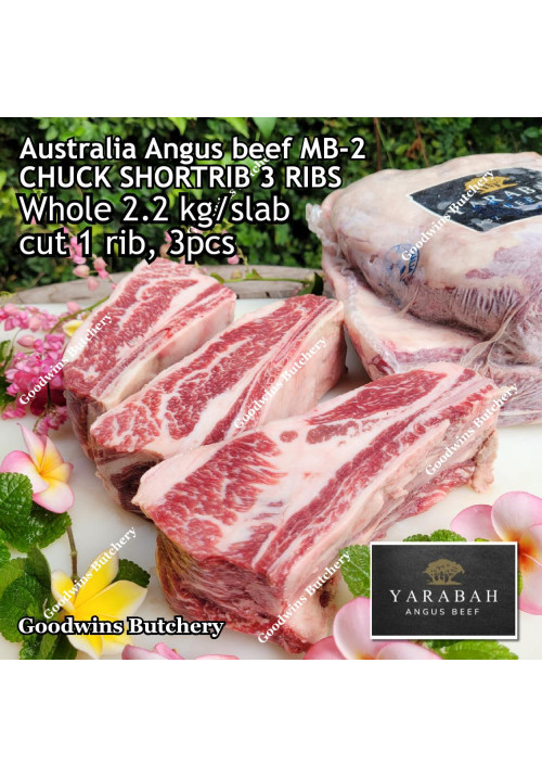 Beef rib shortrib CHUCK SHORT RIB 3-4 ribs ANGUS marbling MB-2 daging iga sapi konro frozen Australia YARABAH whole cuts 2 slabs cut 1 rib +/- 4kg, 6-8pcs (price/kg)